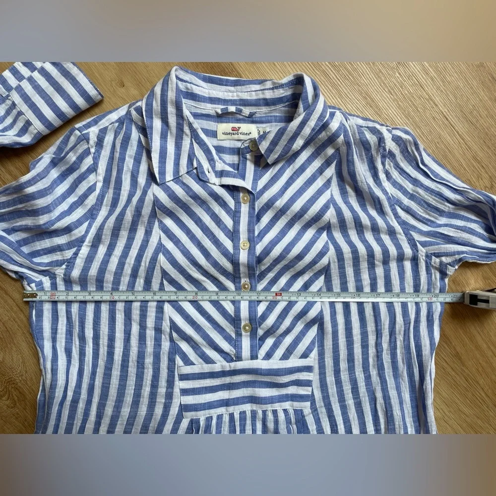 Vineyard Vines blue white striped blouse 3/4 sleeve tunic top preppy medium - Picture 7 of 8